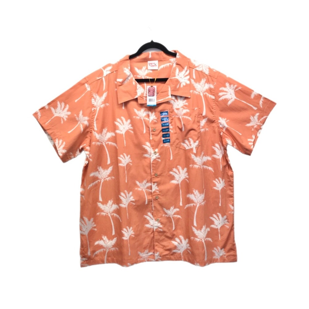 Barefoot In Paradise Hawaiian Men's Shirt Size XXL‎ Coral Palm Button Up - NEW